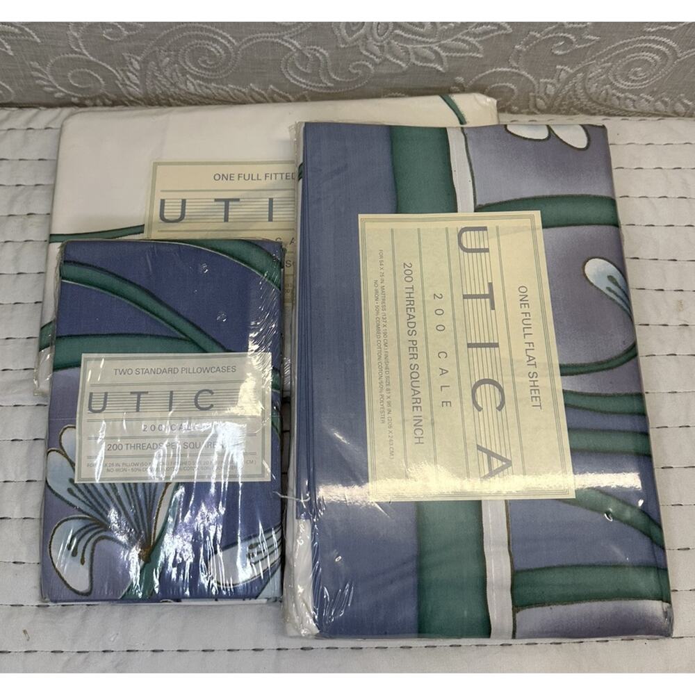 Utica Sheet Set Vintage Garden Oasis Full Flat / Fitted / Pillowcases Floral